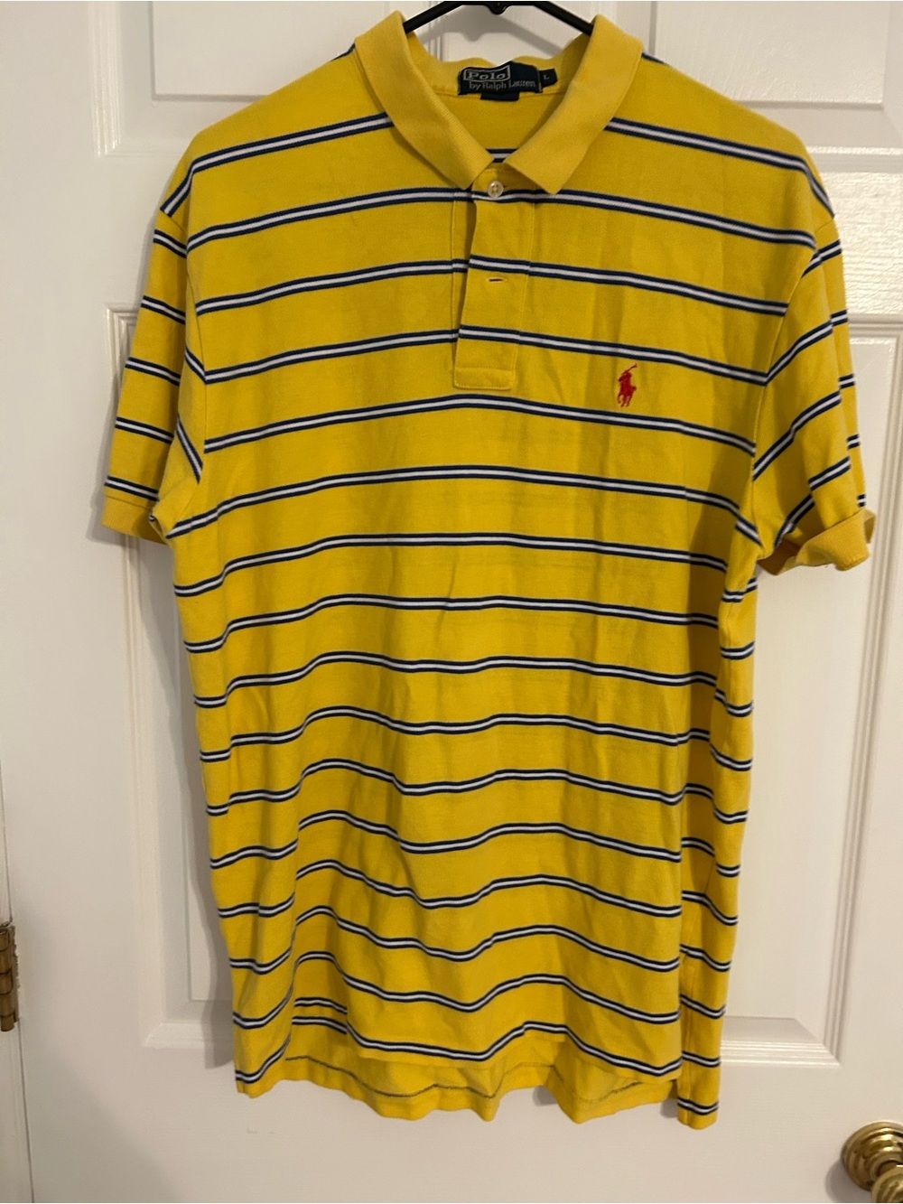 Vintage Polo by Ralph Lauren Yellow Striped Cotton Polo Shirt Large